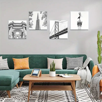 4pcs  Classic Bridge, Peak-Shaped  Wall Art Canvas Framed