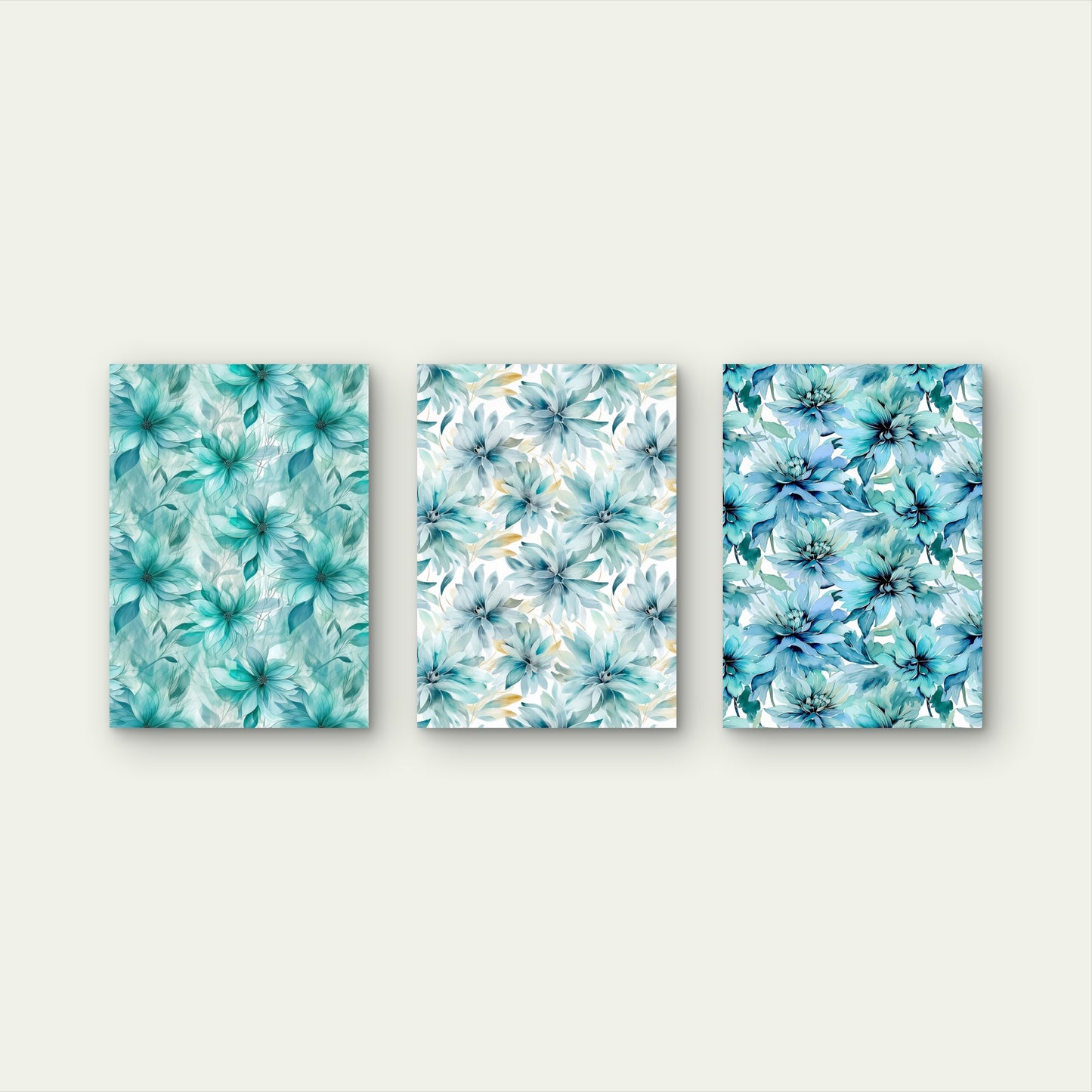 3pcs Blue Watercolor Floral Pattern Botanical Wall Art Set Canvas Framed 40x60cm - High Quality Print 100% Australian Made Wall Canvas Ready to Hang