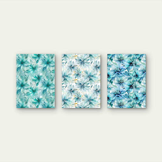 3pcs Blue Watercolor Floral Pattern Botanical Wall Art Set Canvas Framed 40x60cm - High Quality Print 100% Australian Made Wall Canvas Ready to Hang