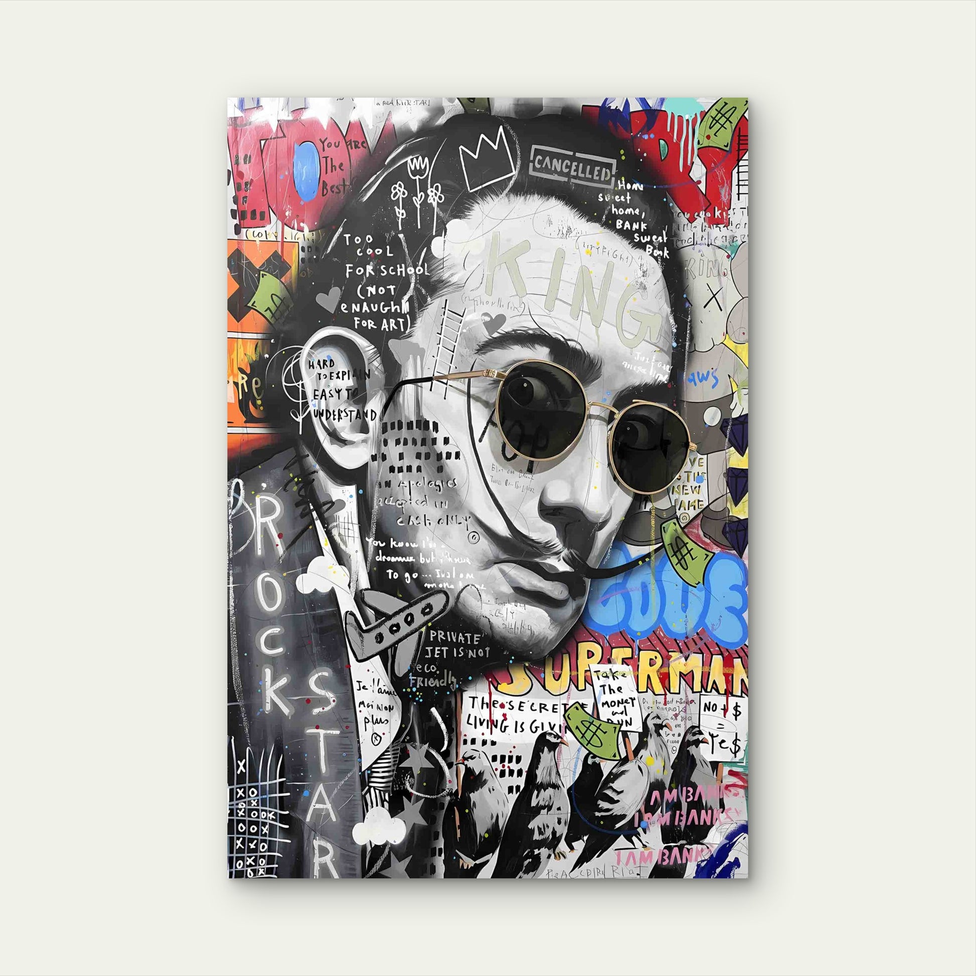 Avant-Garde Moustachioed Pop Culture 60x90cm Metal Print Ready to Hang - Bella Home Decor