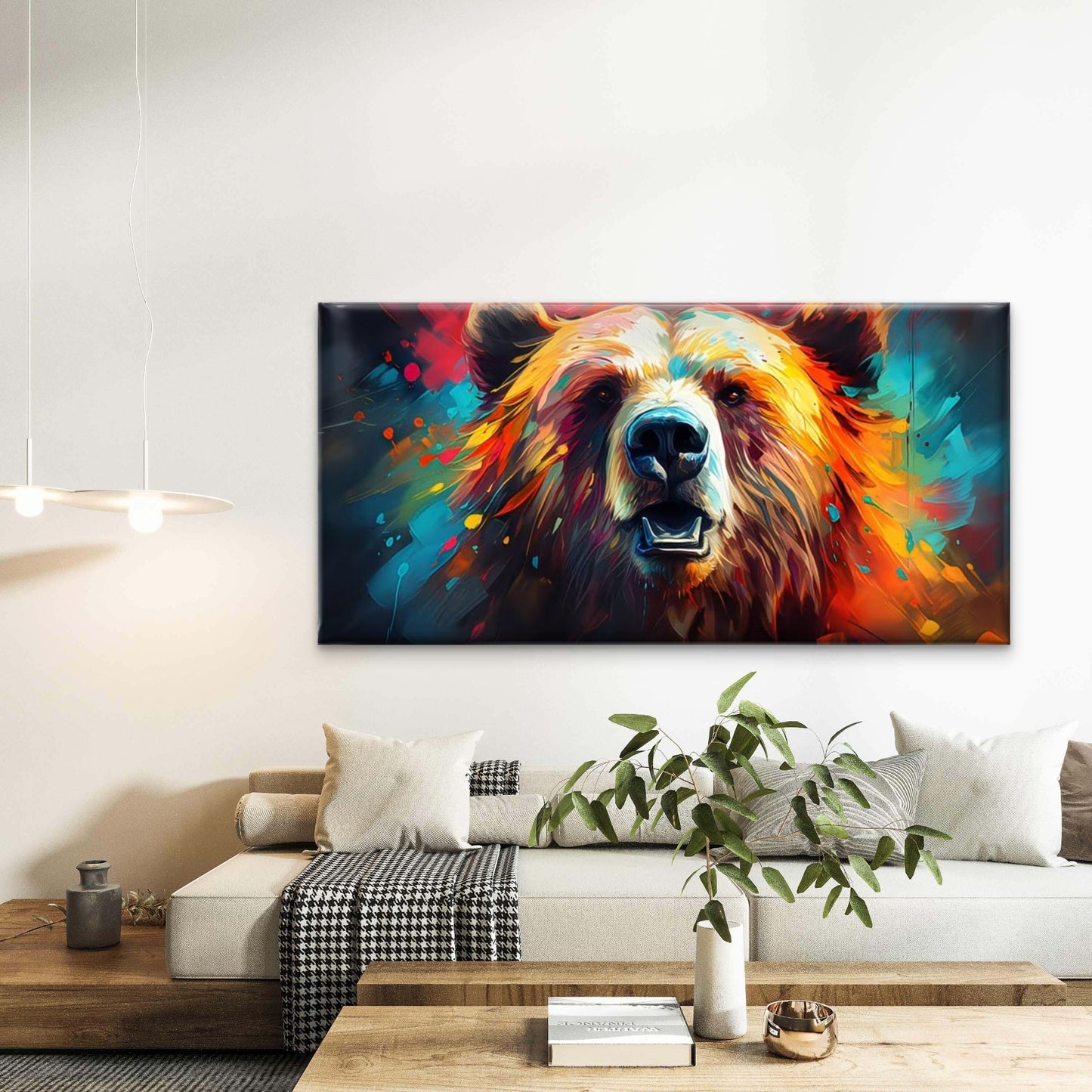 Abstract Bear Head Art Wall Art Canvas Office Home Room Framed 120x60cm - Bella Home Decor