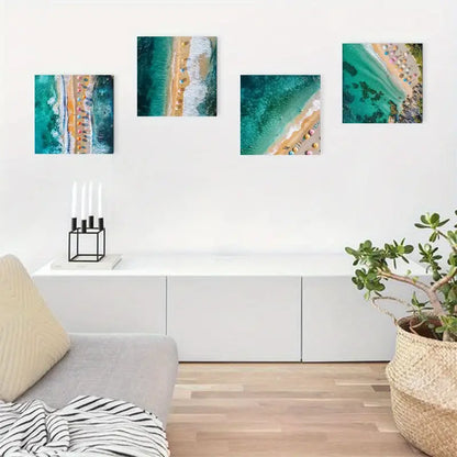 4pcs Beach Umbrellas & Swimmin Wall Art Canvas Framed