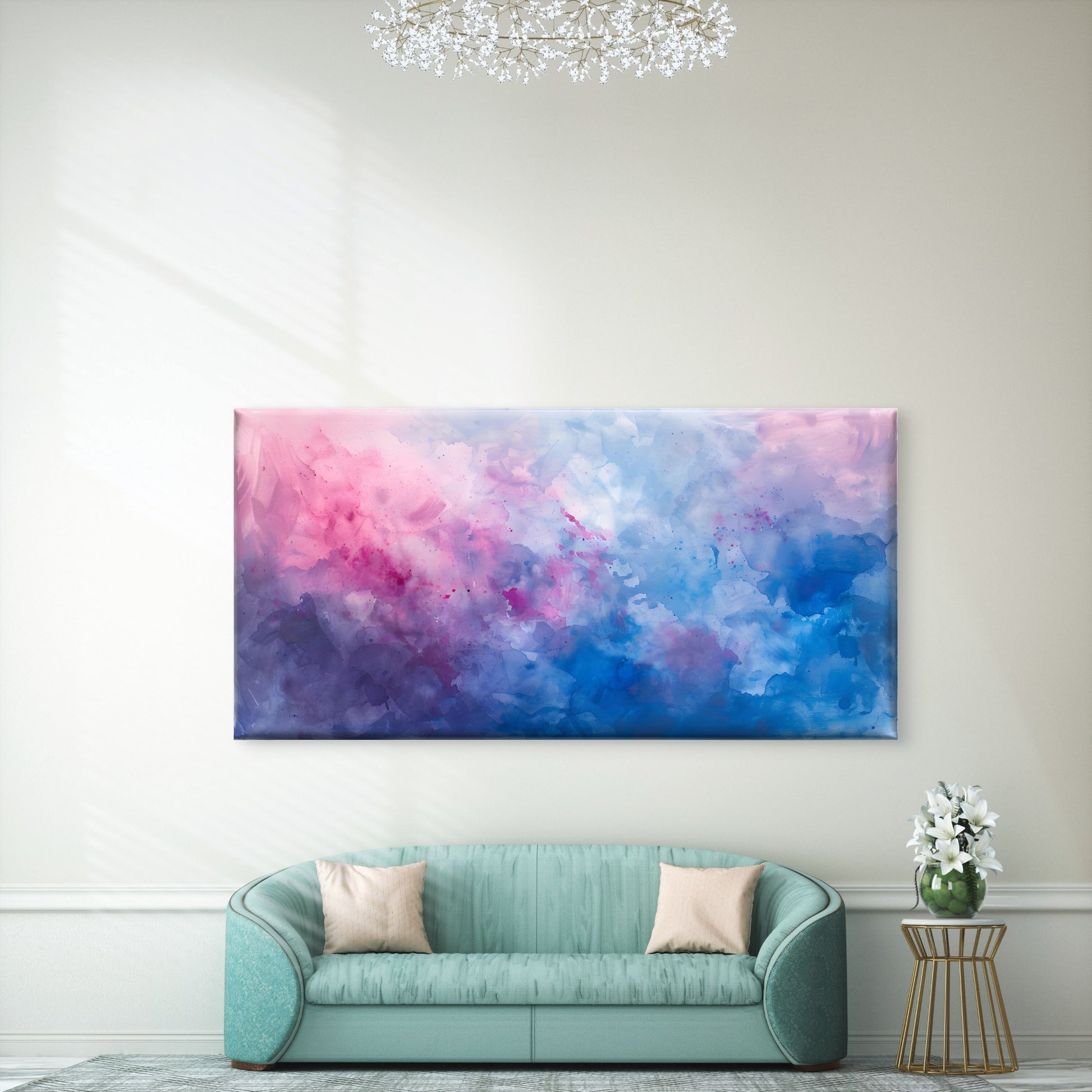 Pink and Blue Cloudscape Wall Art Canvas Office Home Room Framed 120x60cm - Bella Home Decor
