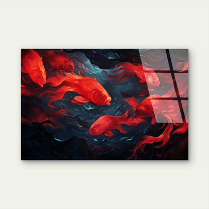 Red Goldfish Swimming Koi Fish Acrylic Glass Printing Wall Art Australian Made Quality