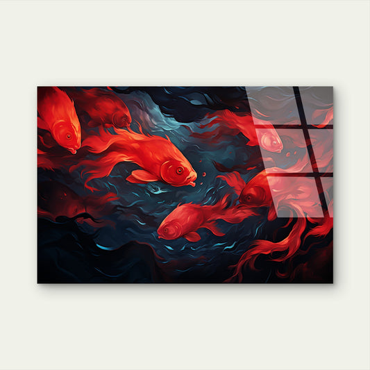 Red Goldfish Swimming Koi Fish Acrylic Glass Printing Wall Art Australian Made Quality