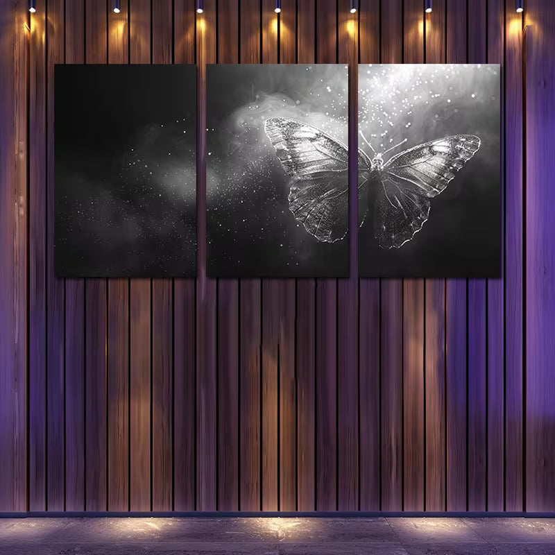 3pcs Black and white Crystal Butterfly Wall Art Set Canvas Framed 40x60cm - High Quality Print 100% Australian Made Wall Canvas Ready to Hang - Bella Home Decor