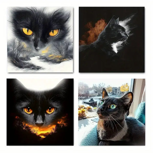 4pcs Mystic Cat Canvas Art Prints Wall Art Canvas Framed
