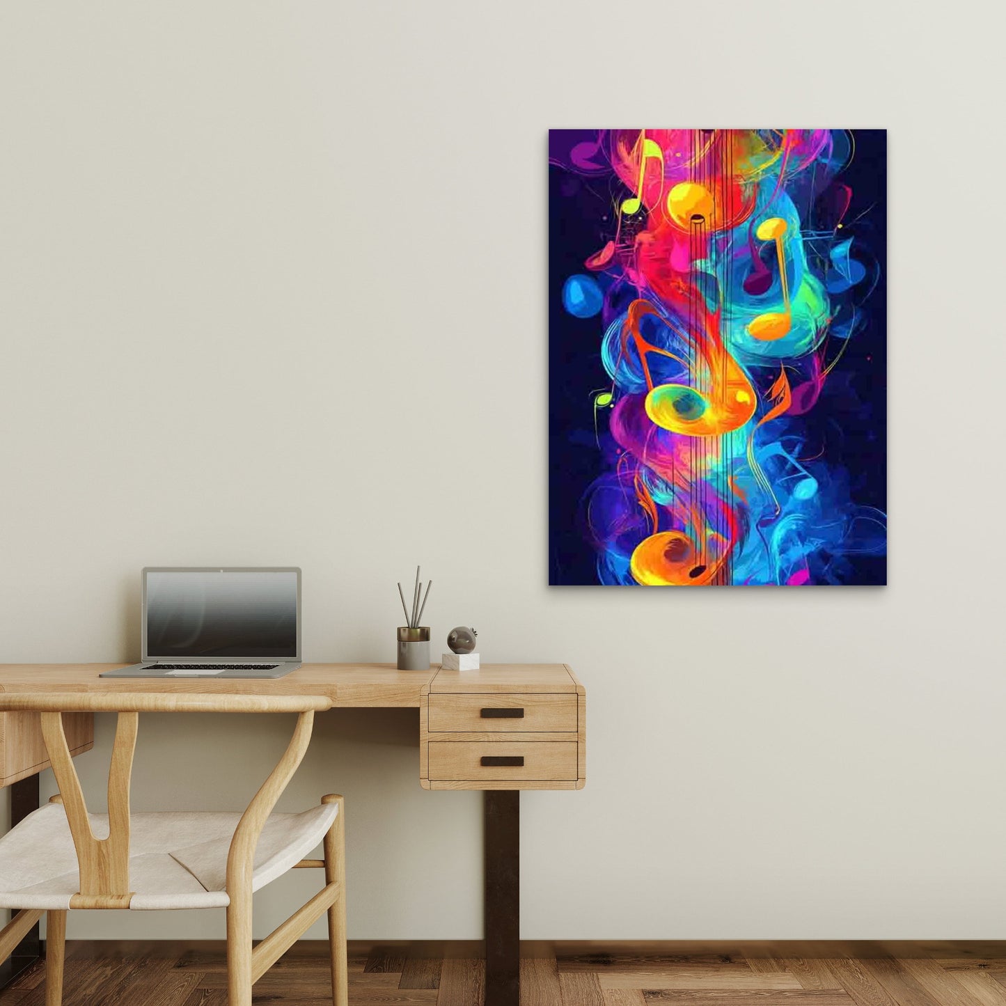 Abstract Colorful Music Notes 40x60cm Metal Print Ready to Hang - Bella Home Decor