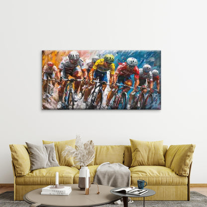 Cyclists in Dynamic Motion, Wall Art Canvas Office Home Room Framed 120x60cm - Bella Home Decor