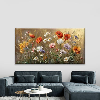Modern Abstract Wildflower Wall Art Canvas Office Home Room Framed 120x60cm