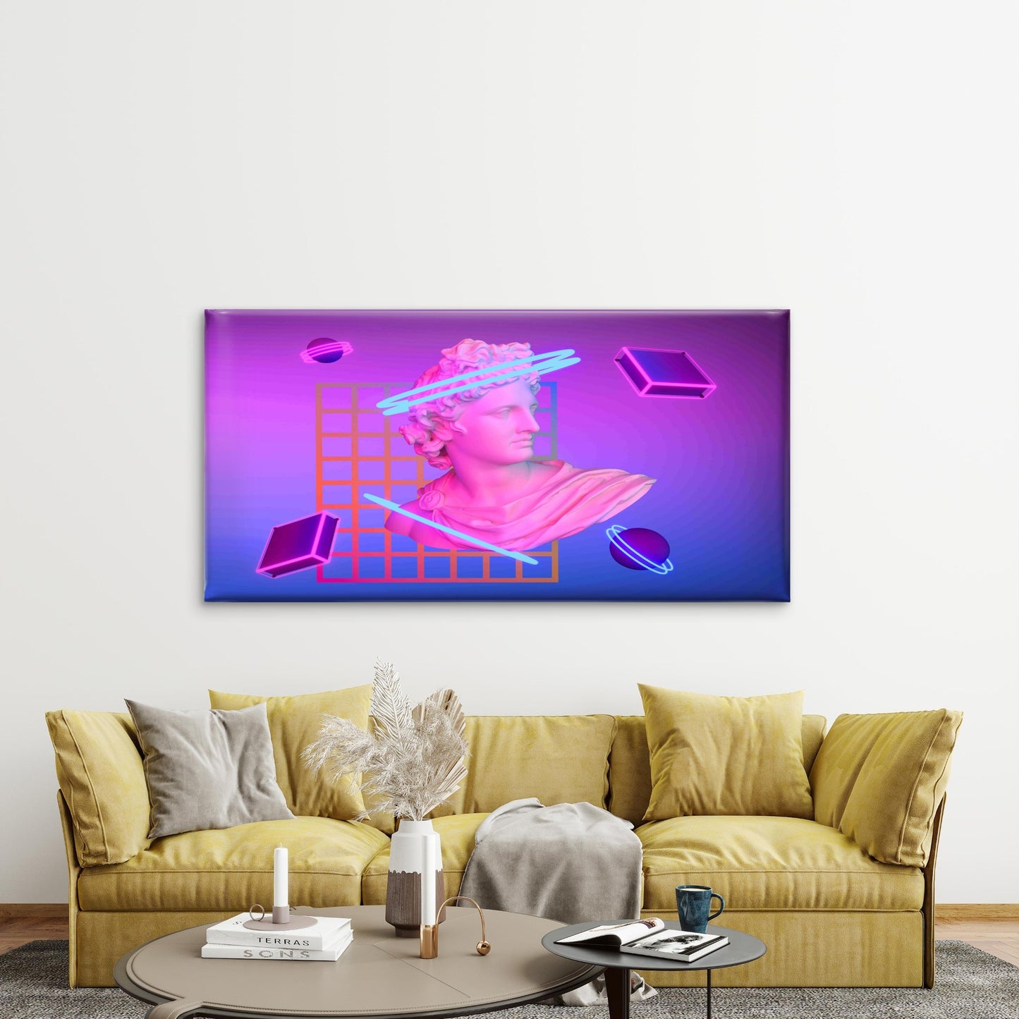 God Apollo in Vibrant Synthwave Wall Art Canvas Office Home Room Framed 120x60cm - Bella Home Decor
