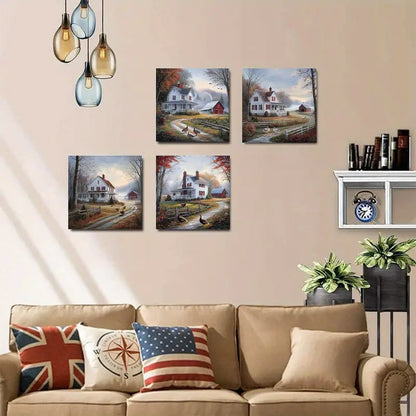 4pcs Rustic Turkey Landscape in a Modern      Wall Art Canvas Framed