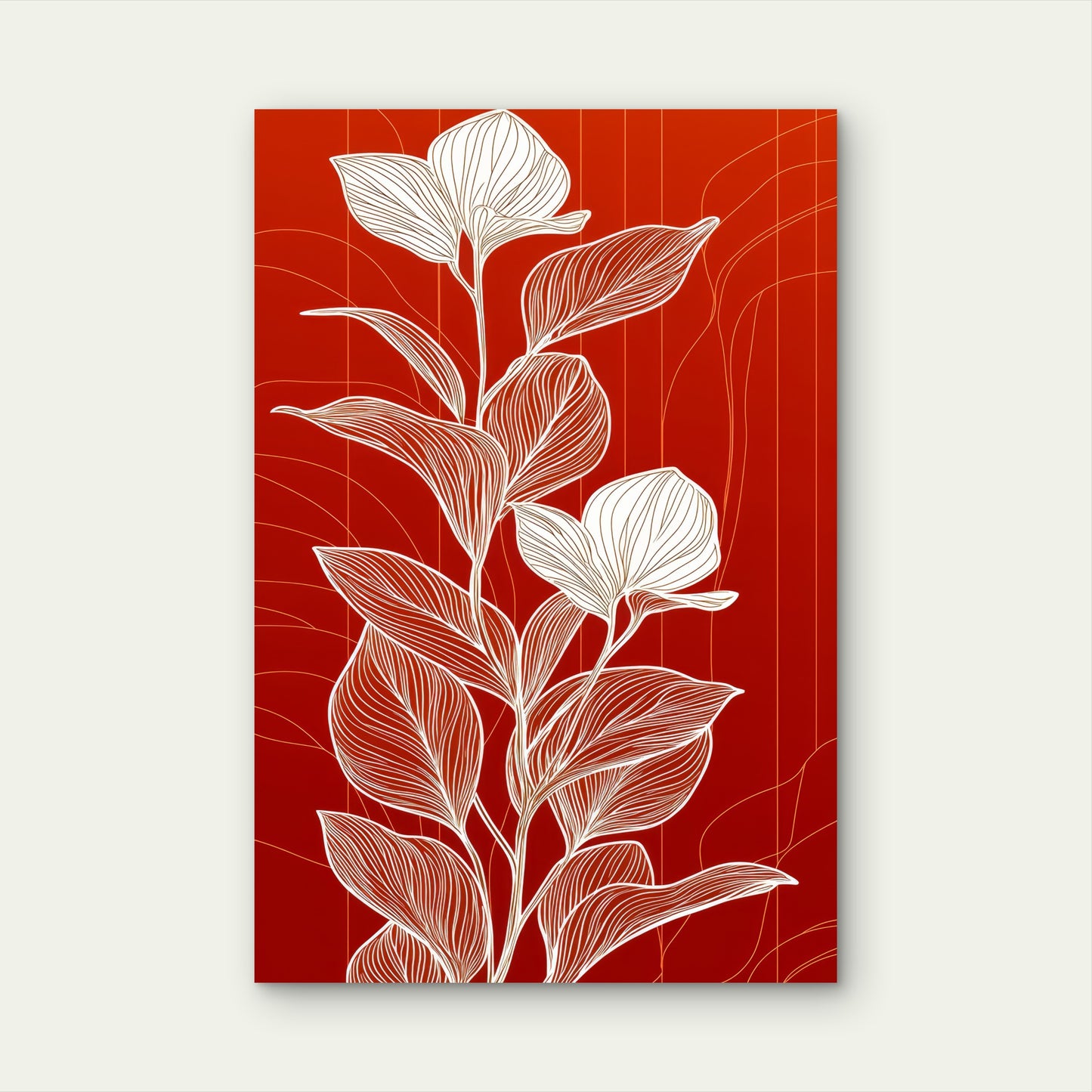 White Flowers Red Background Art 40x60cm Metal Print Ready to Hang