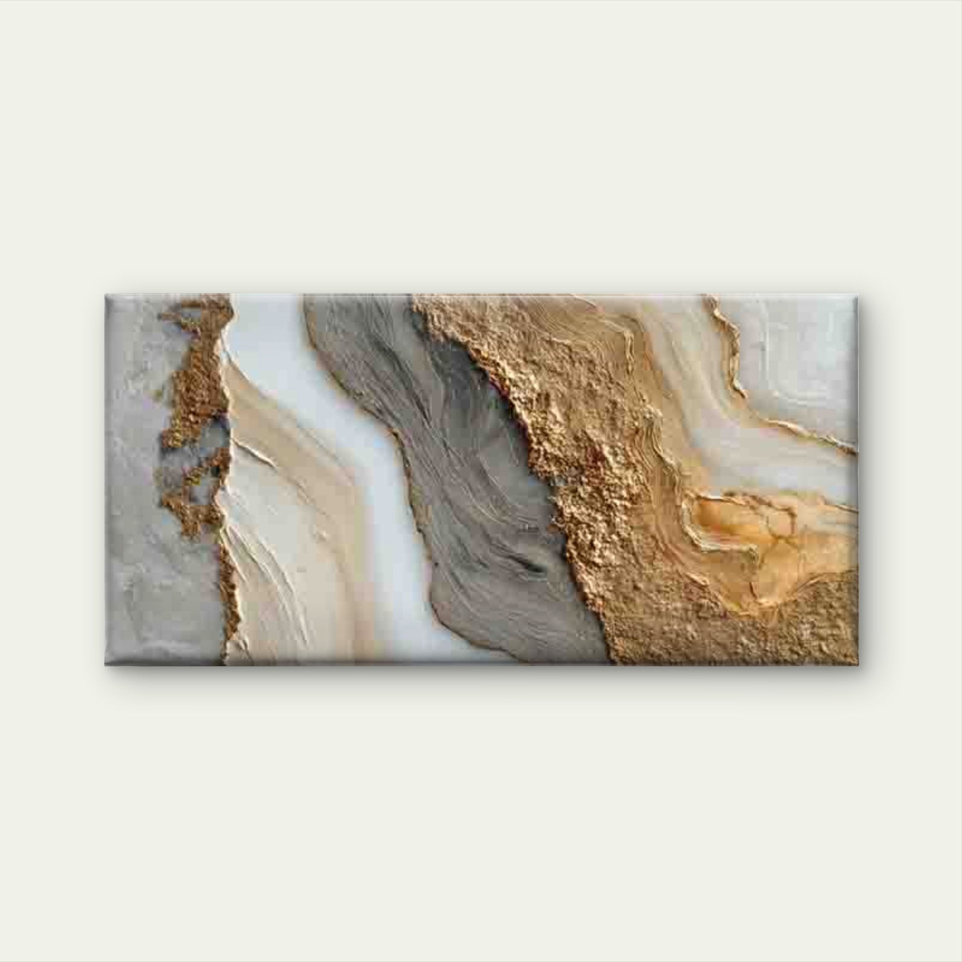 Golden Marbled with Beige Tones Wall Art Canvas Office Home Room Framed 120x60cm - Bella Home Decor