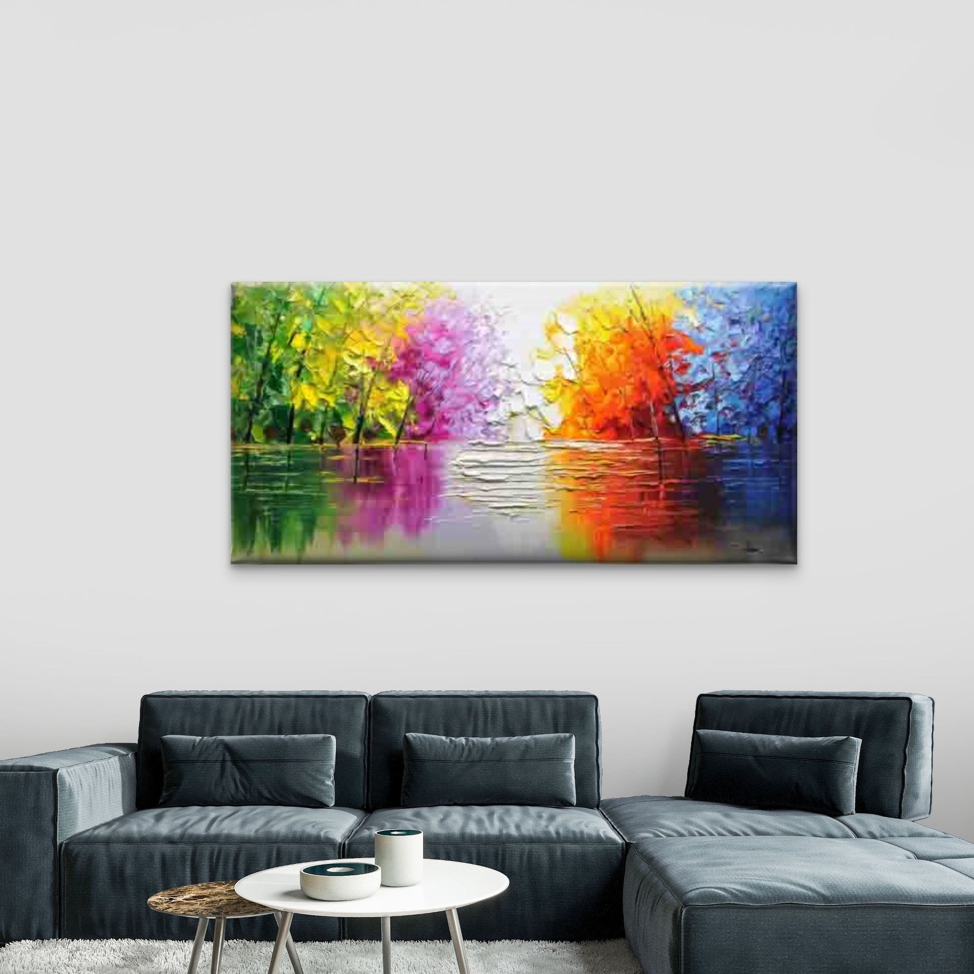 Vibrant Abstract Forest Wall Art Canvas Office Home Room Framed 120x60cm - Bella Home Decor