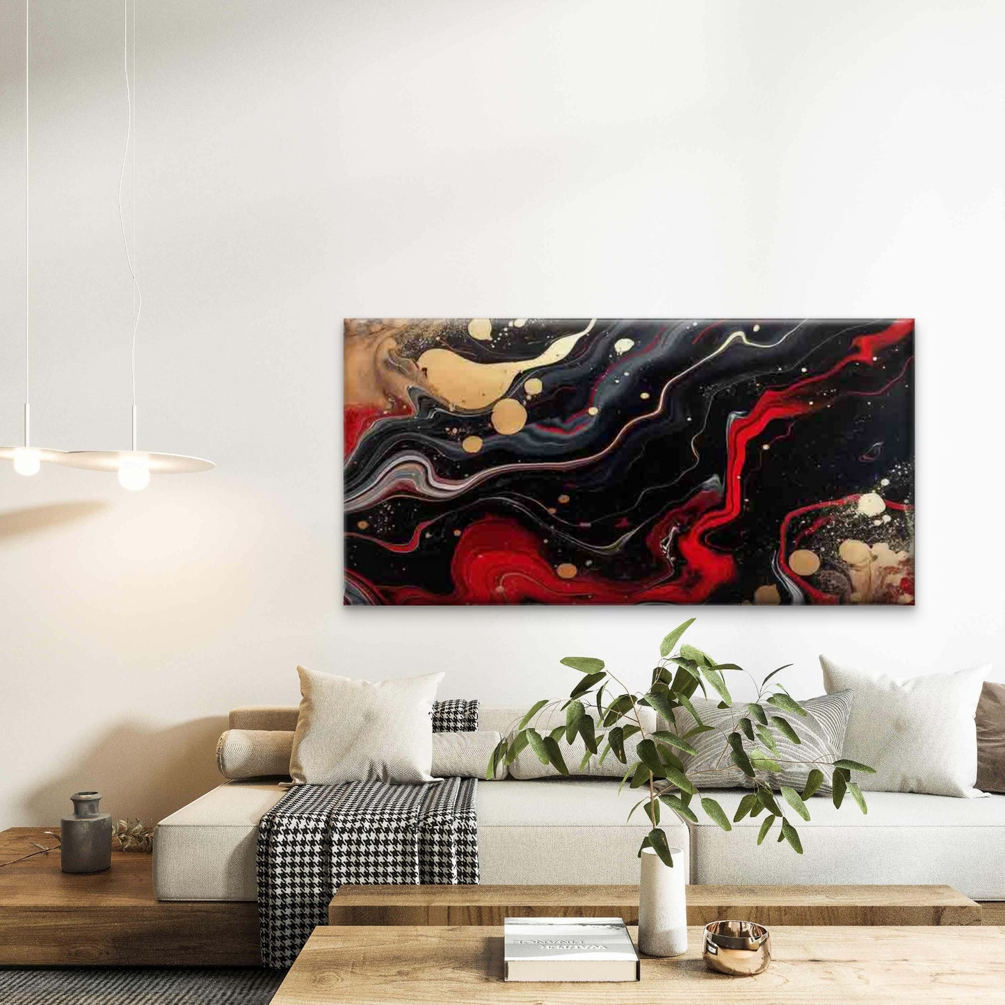 Abstract Red Black Golden Fluid Wall Art Canvas Office Home Room Framed 120x60cm - Bella Home Decor