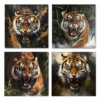 4pcs Tiger Art Paintin Elegant Wall Art Canvas Framed