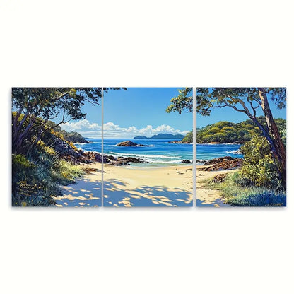 3pcs Fitzroy Island Welcome Bay Travel Australia Wall Art Set Canvas Framed 50x70cm - High Quality Print 100% Australian Made Wall Canvas Ready to Hang