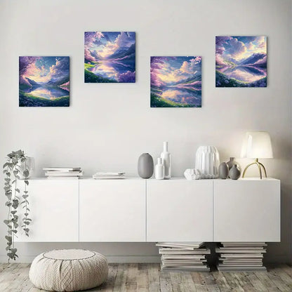 4pcs  Mountain Sakura Lake Picture  TR   Wall Art Canvas Framed