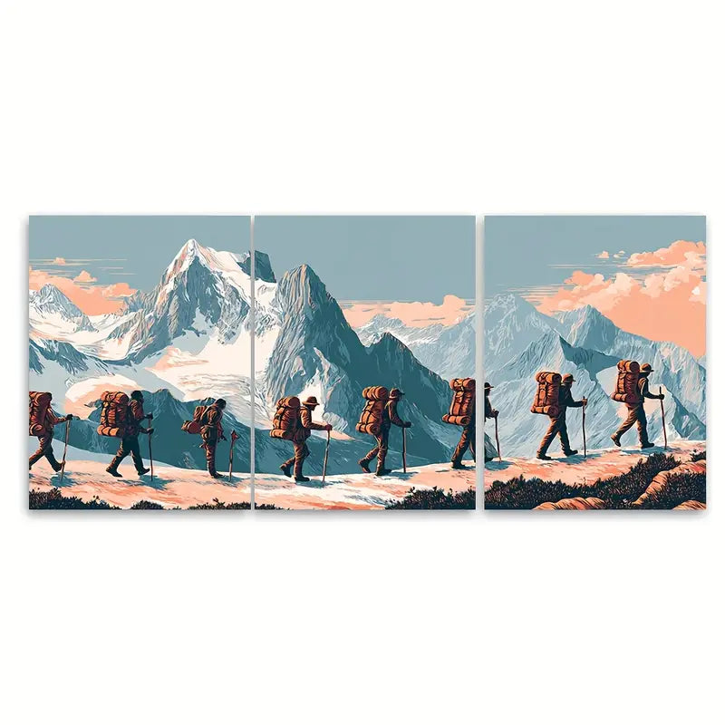 3pcs Vintage Mountain Climbing Prints Metal Print Ready to Hang Art