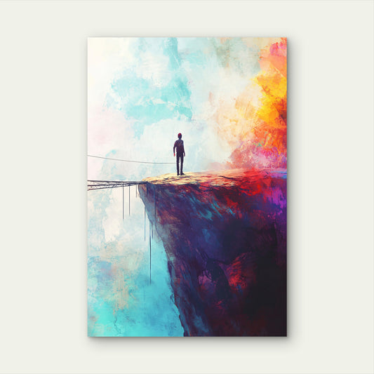 Abstract Lonely Man On Cliff Edge Painting 40x60cm Metal Print Ready to Hang