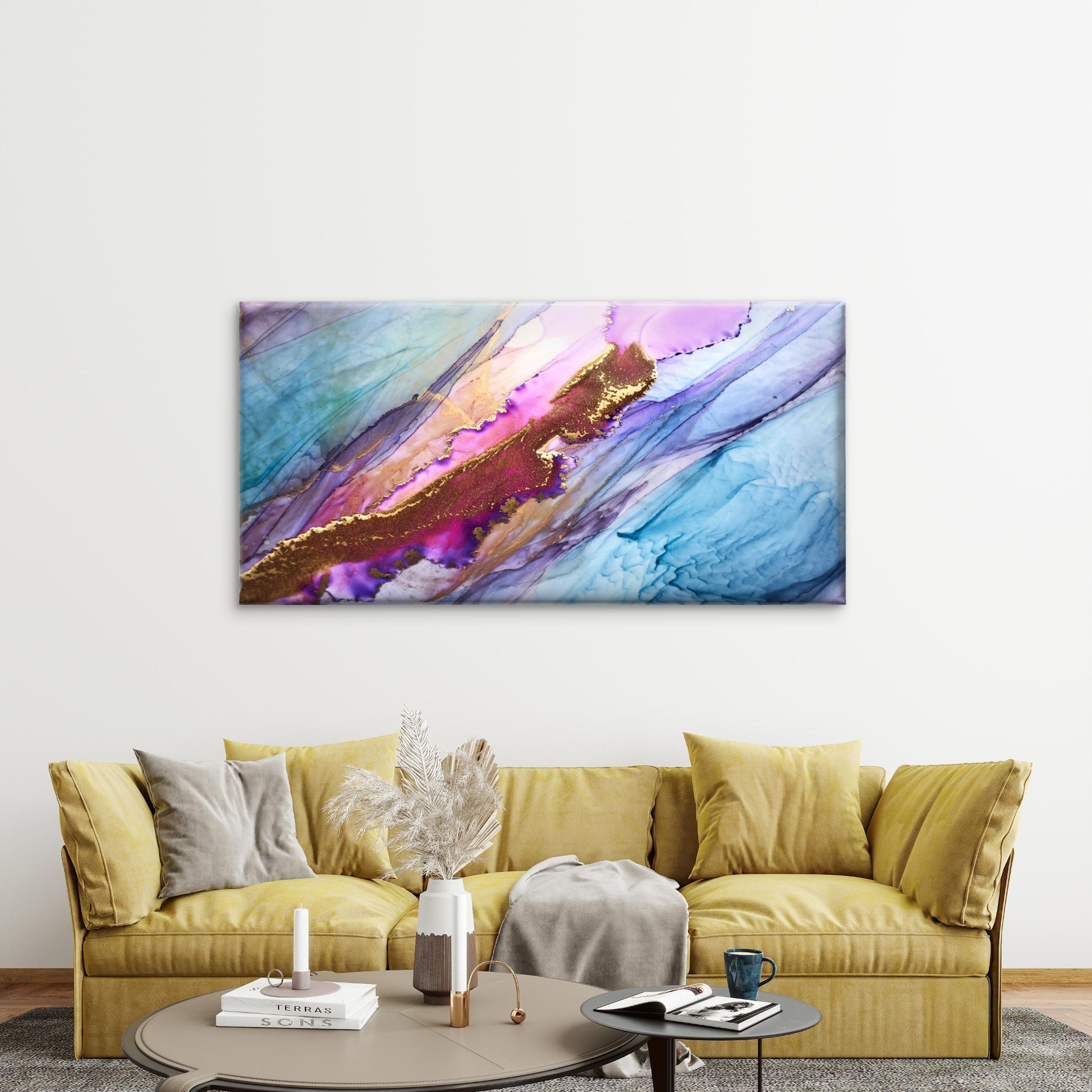 Colorful Abstract Alcohol Ink Wall Art Canvas Office Home Room Framed 120x60cm - Bella Home Decor