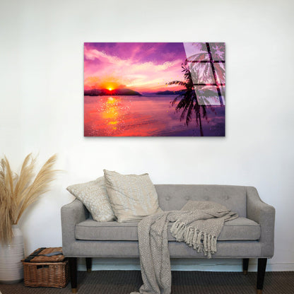 Abstract Tropical Purple Sunset Acrylic Glass Printing Wall Art Australian Made Quality