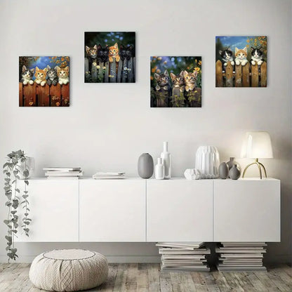 4pcs Starry Night Kittens Theme Wall Art Canvas Framed