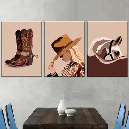 3pcs Vintage-Style Western Cowboy Art Landscapes Wall Art Canvas Unframed - High Quality Print 100% Australian Made Wall Canvas