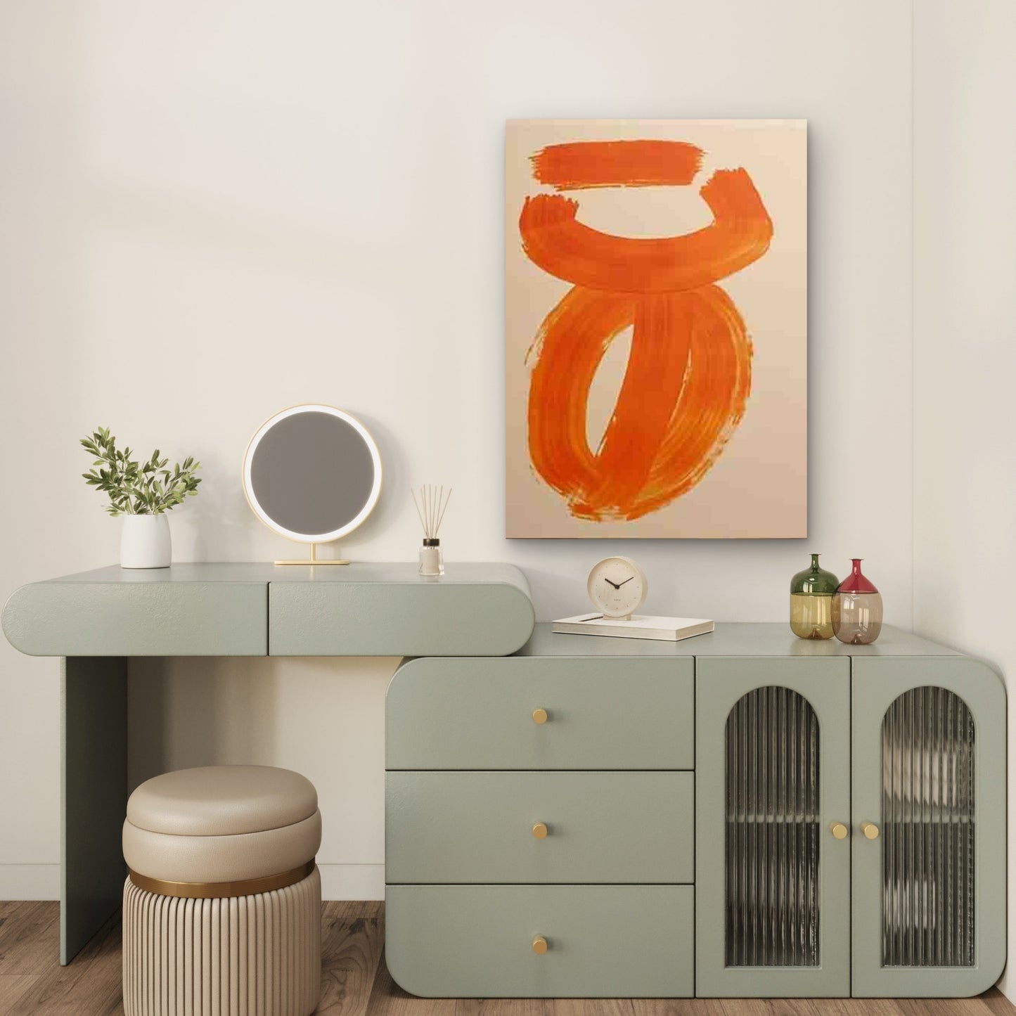 Abstract Orange Brushstroke Painting Metal Print Ready to Hang - Bella Home Decor
