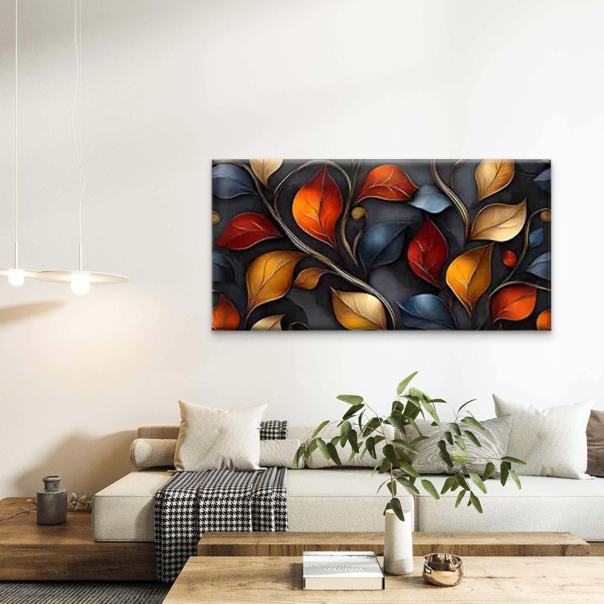 Colorful 3D Leaf Pattern Wall Art Canvas Office Home Room Framed 120x60cm - Bella Home Decor