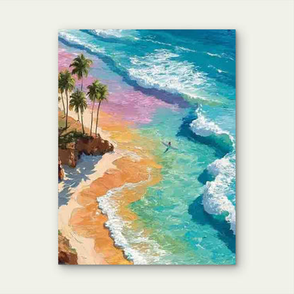 Pink Blue Turquoise Surfing Beach Metal Print Ready to Hang
