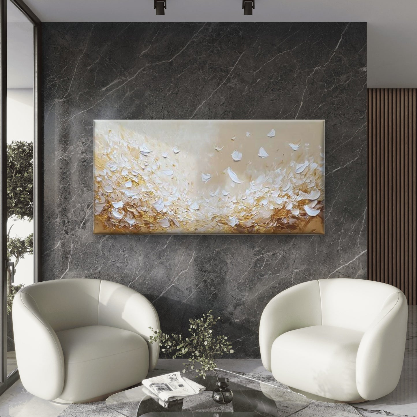 Floating White Flower Petals Wall Art Canvas Office Home Room Framed 120x60cm