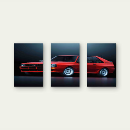3pcs Classic Red Retro Turbo Sports Car Metal Print Ready to Hang Art
