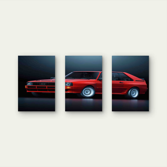 3pcs Classic Red Retro Turbo Sports Car Metal Print Ready to Hang Art