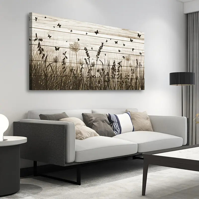 Modern Wildflower Butterfly Autumn Wall Art canvas office home room framed 120x60cm - Bella Home Decor