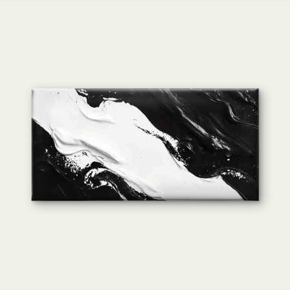 Bold Black & White Waves Design Wall Art Canvas Office Home Room Framed 120x60cm - Bella Home Decor