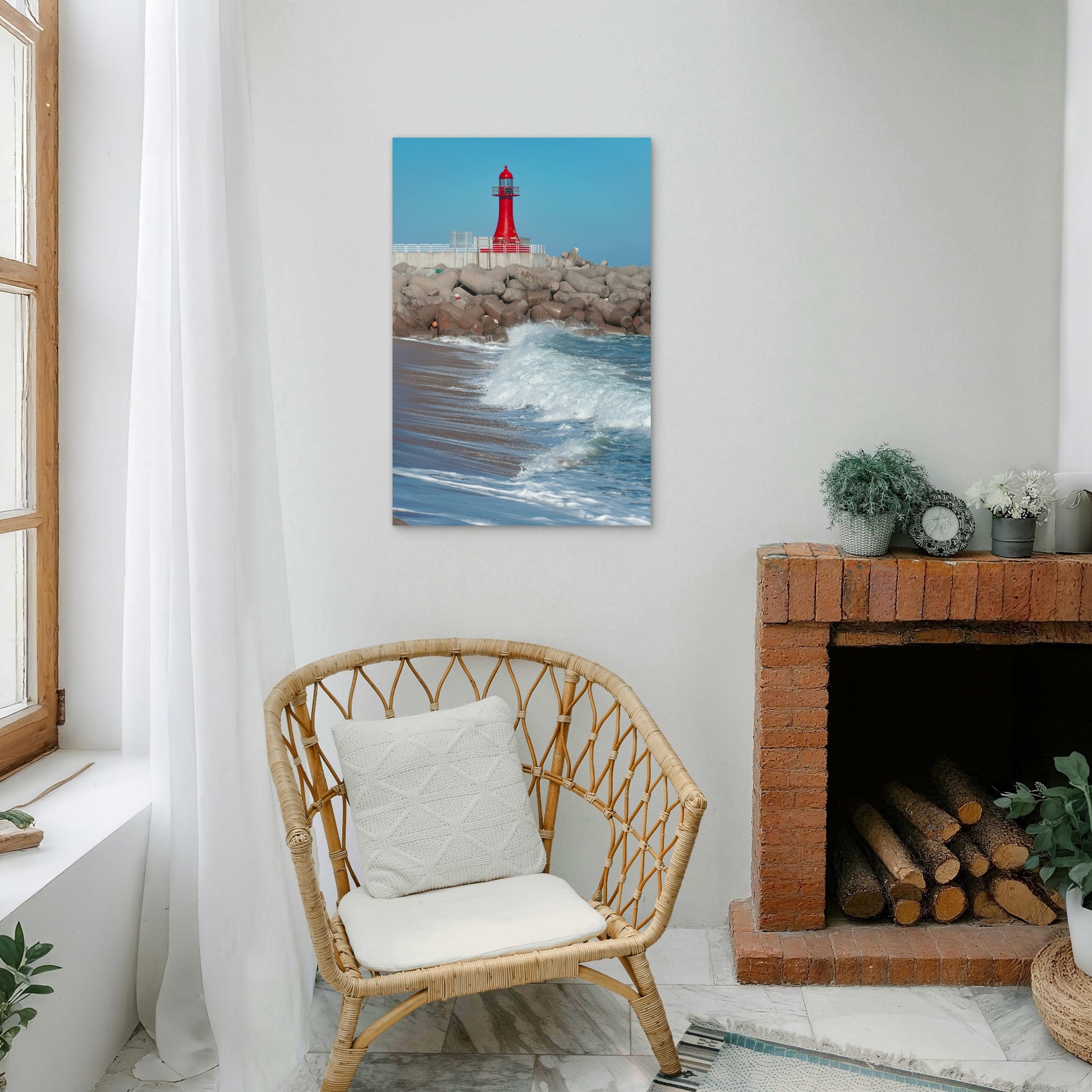 Red Lighthouse Located On A Breakwater In South Korea 60x90cm Metal Print Ready to Hang