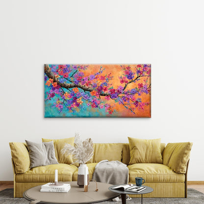 Vibrant Flower Branch Wall Art Canvas Office Home Room Framed 120x60cm - Bella Home Decor