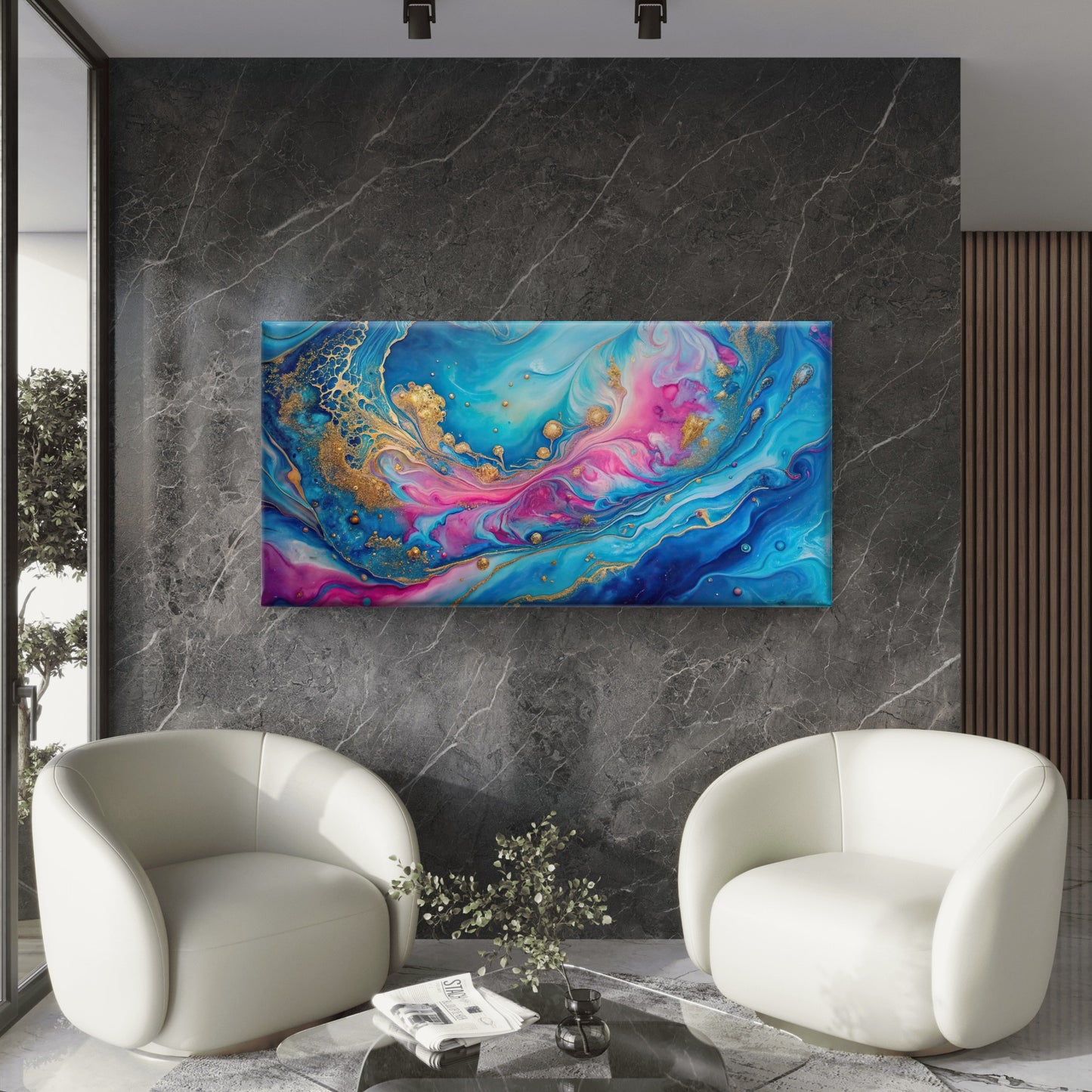 Pastel Galaxy Abstract Swirl Wall Art Canvas Office Home Room Framed 120x60cm - Bella Home Decor
