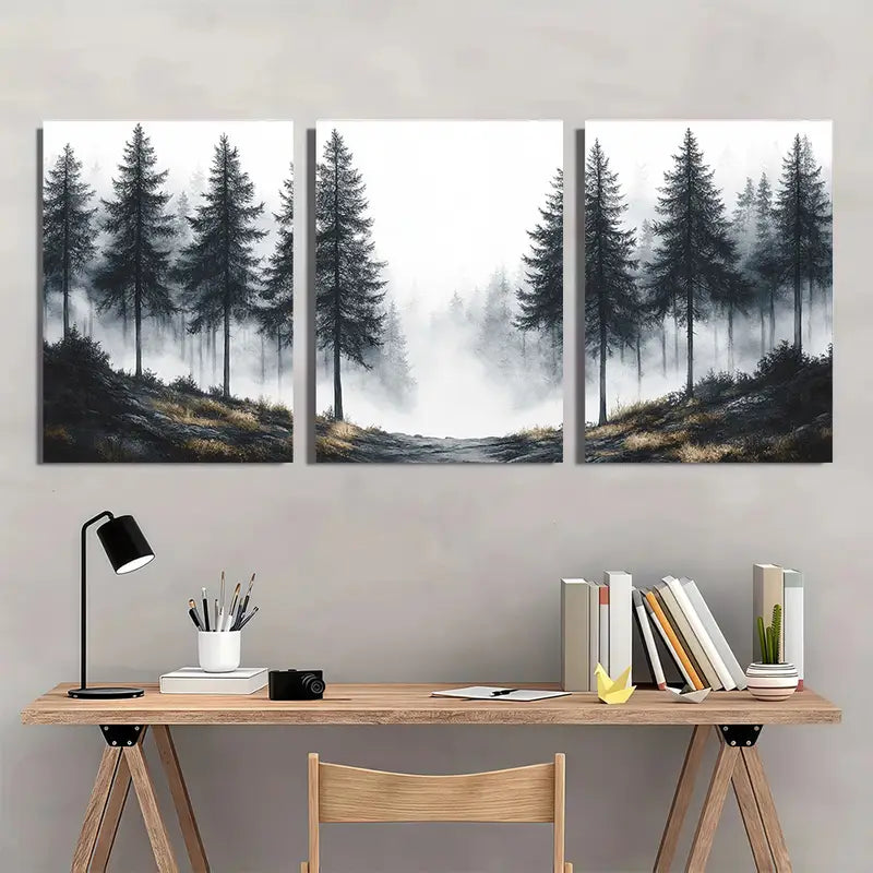 3pcs Pine Tree Landscape Metal Print Ready to Hang Art