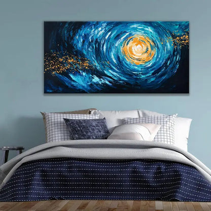 Coastal Beach Starry Nights Blue & Golden Wall Art canvas office home room framed 120x60cm - Bella Home Decor
