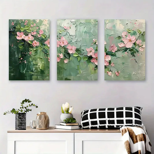 3pcs Pink & Green Botanical Floral Prints Metal Print Ready to Hang Art