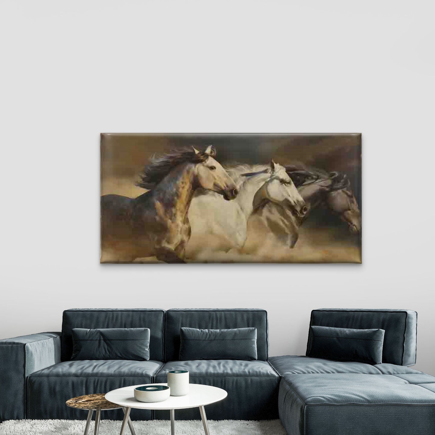 Wild Horses Running In Desert Wall Art Canvas Office Home Room Framed 120x60cm - Bella Home Decor