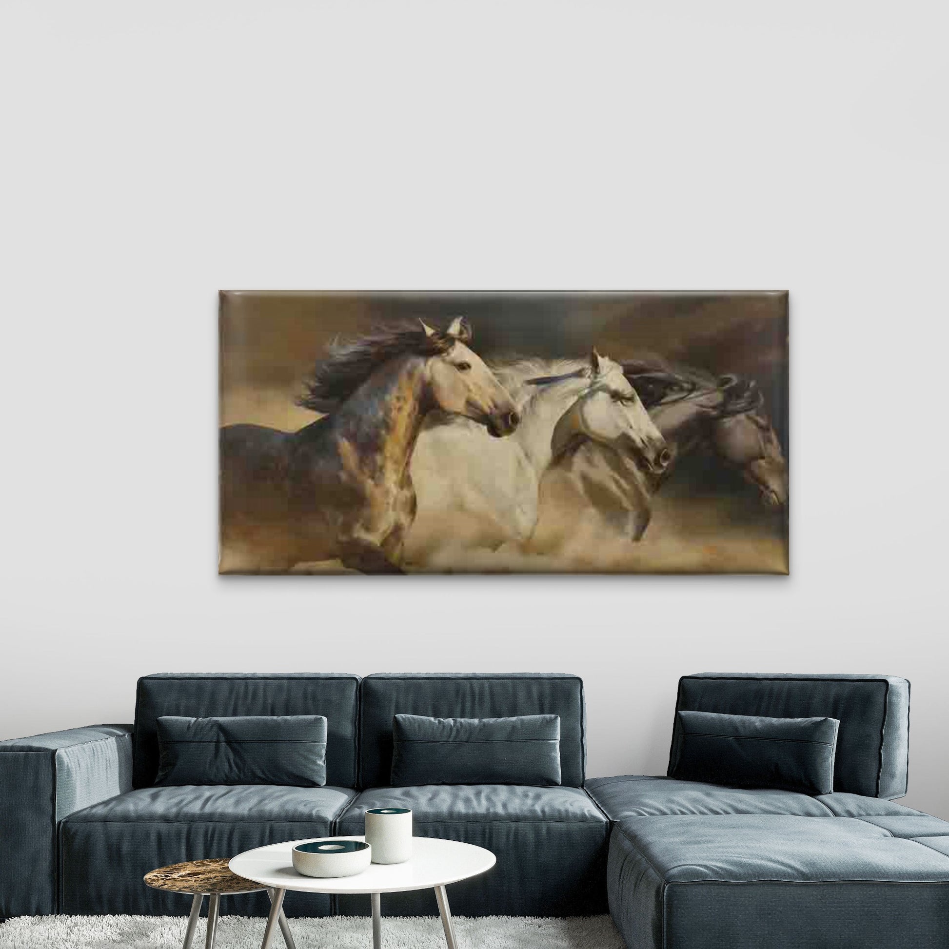 Wild Horses Running In Desert Wall Art Canvas Office Home Room Framed 120x60cm - Bella Home Decor