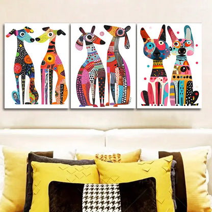 3pcs Surreal Dogs, Art Deco Metal Print Ready to Hang Art