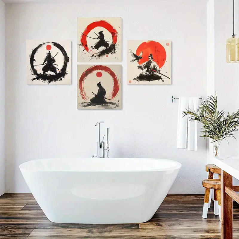 4pcs Japanese Culture Posters, Sword  Wall Art Canvas Framed