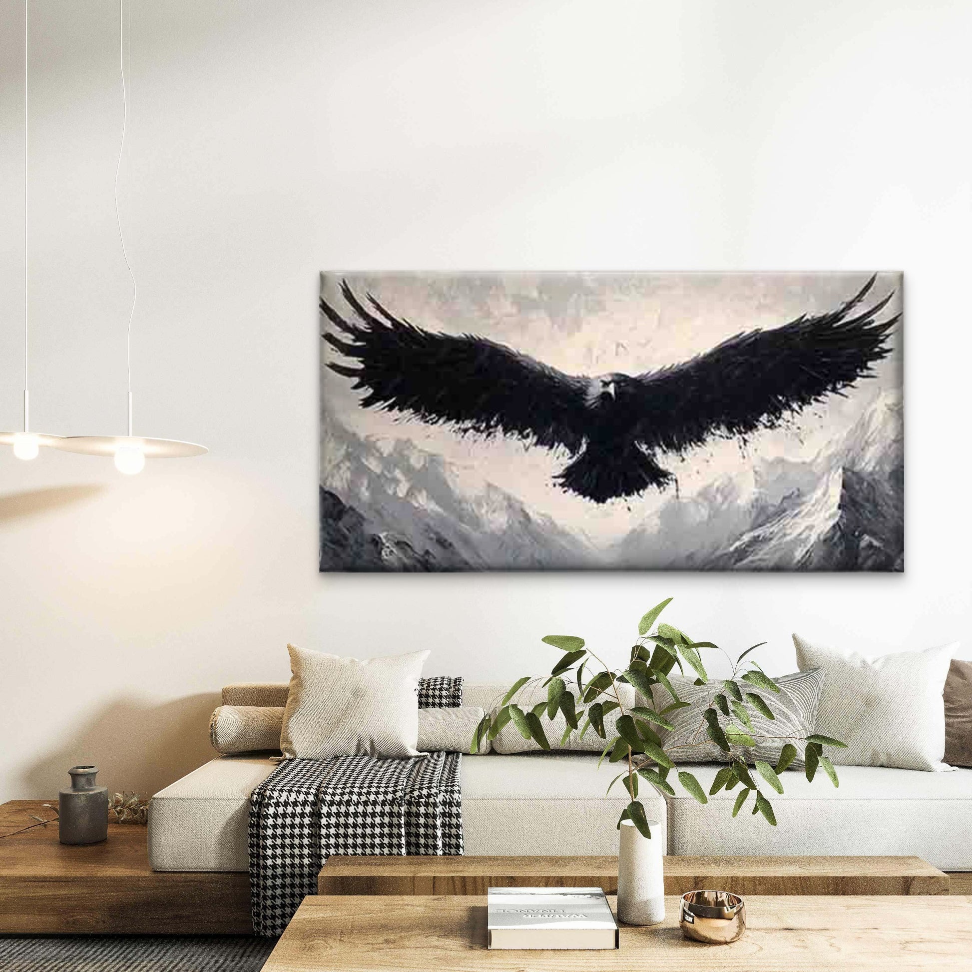 Soaring Eagle Black Ink Tones Wall Art Canvas Office Home Room Framed 120x60cm - Bella Home Decor