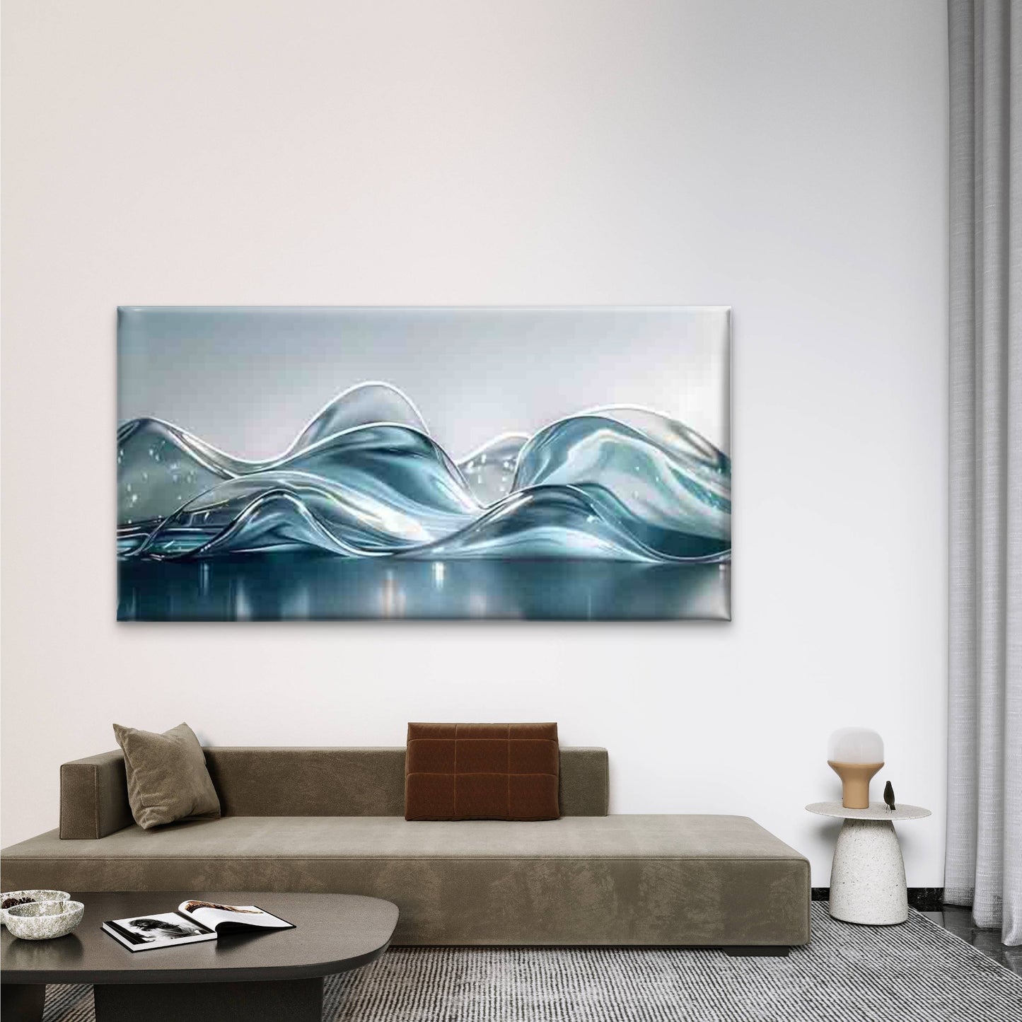 Metallic Abstract Liquid Wall Art Canvas Office Home Room Framed 120x60cm - Bella Home Decor