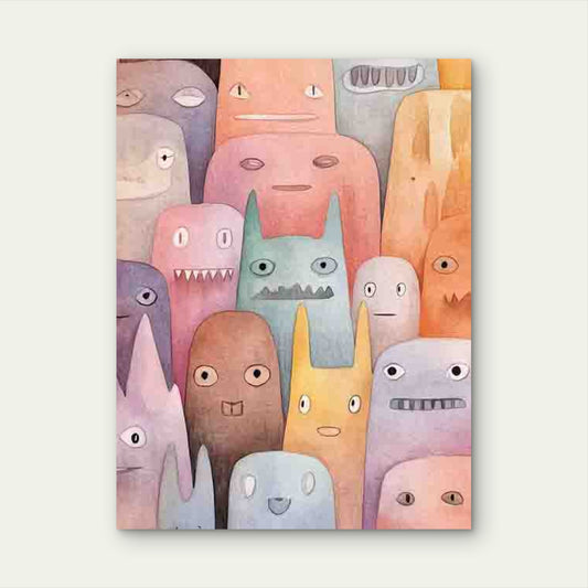 Featuring Pastel Tones Monsters 60x90cm Metal Print Ready to Hang